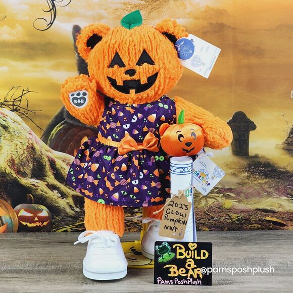 Build A Bear Pumpkin Glow Plush Jack O'Lantern Halloween 2023 Dress Clothes GIRL - Picture 10 of 16